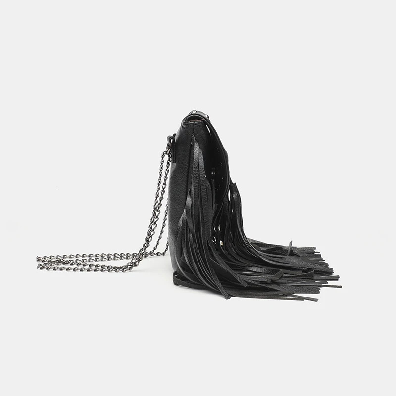 Dark punk style chain tassel shoulder bag with unique skull buckle decoration PU leather rivet phone bag 260422