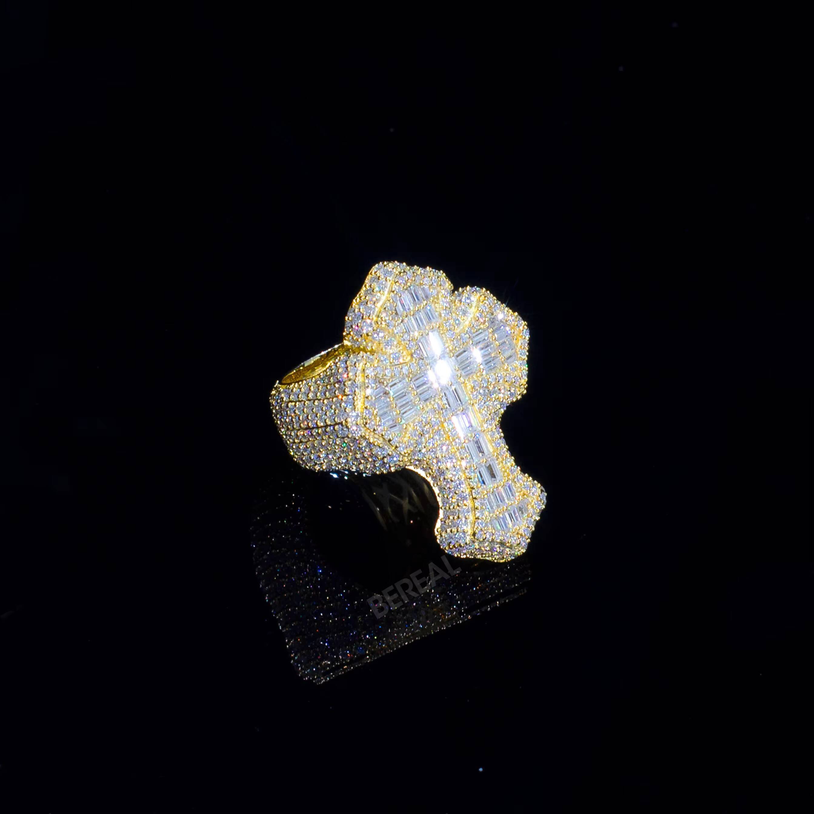 New Design 925 Silver Hip Hop Ring Charm Hot Selling Pass Diamond Test Baguette Cut Vvs Moissanite Fine Jewelry Rings for Men