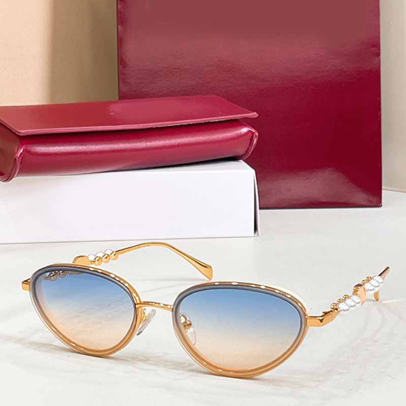 Pearl Cat Eye Sunglasses Womens Luxurious Brown Metal Small Mirror Frame Eyewear G1664 Elegant Style Vacation UV Protection Gift Box