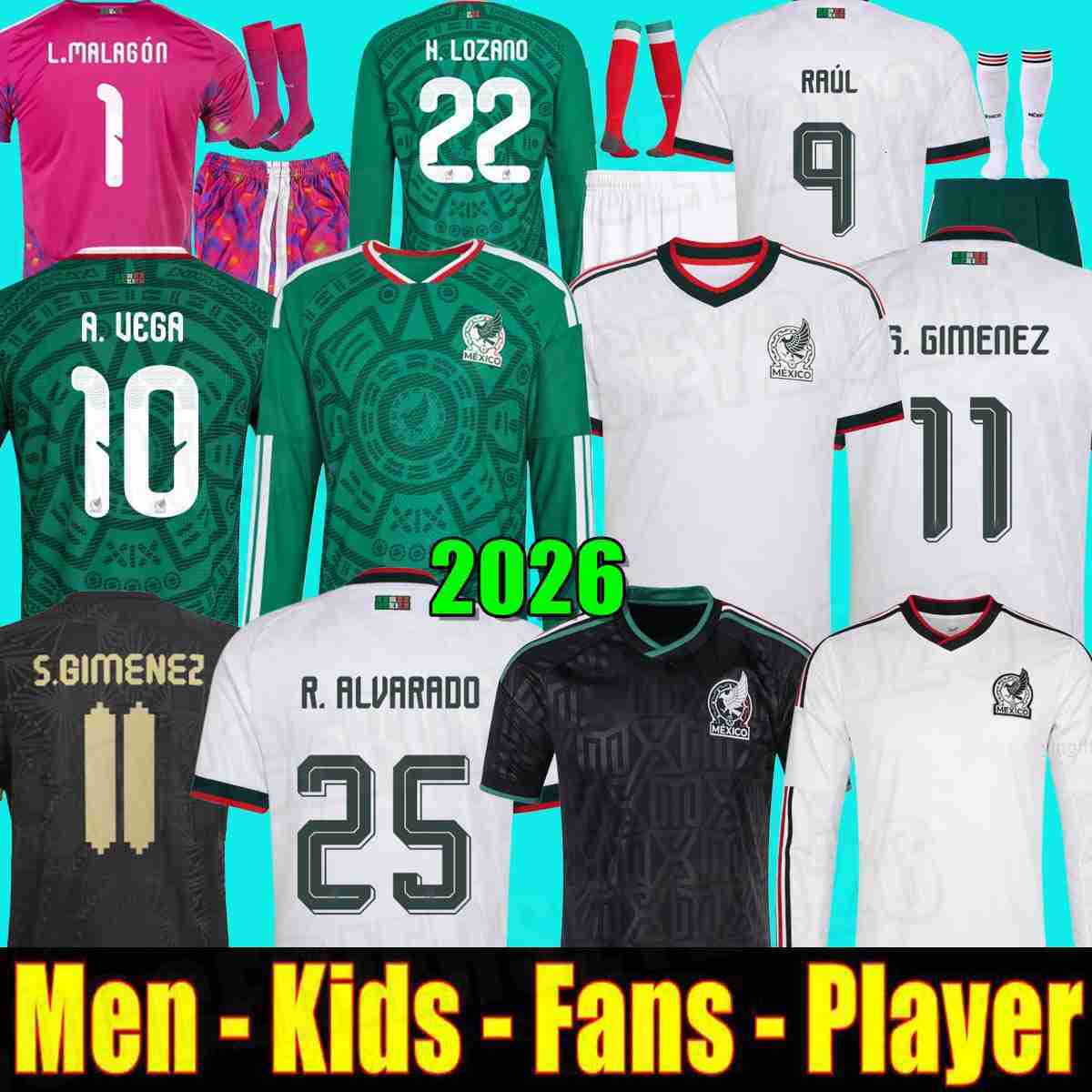 Mexico 2026 World Cup RAUL CHICHARITO Soccer Jerseys LOZANO 26 27 HLOZANO Men Kids Football Shirts Uniforms Fans Player Version GIMENEZ 2025 long slee