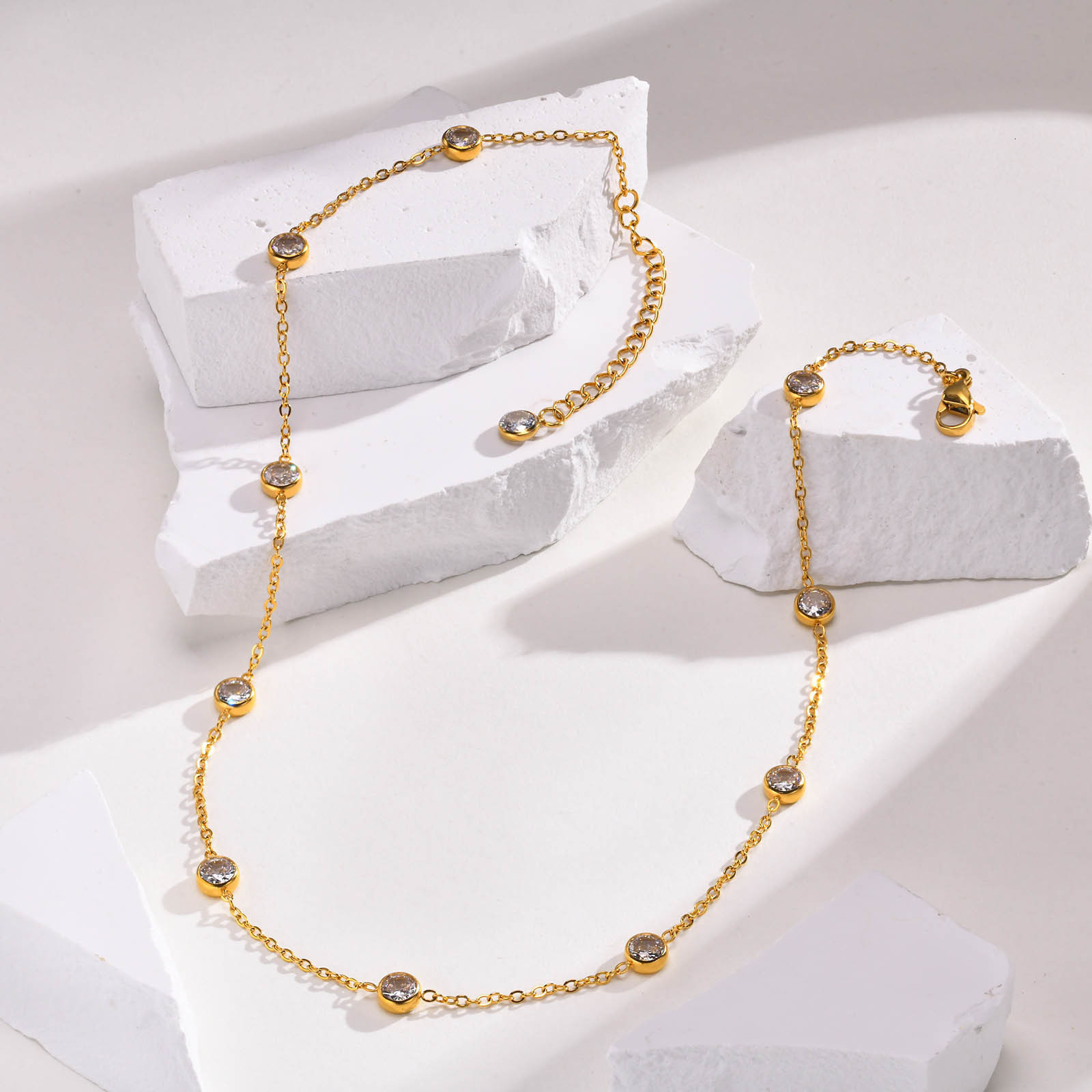 steel necklace niche minimalist collarbone chain stainless steel with white zircon for women Quanxishui NC-1337 241226