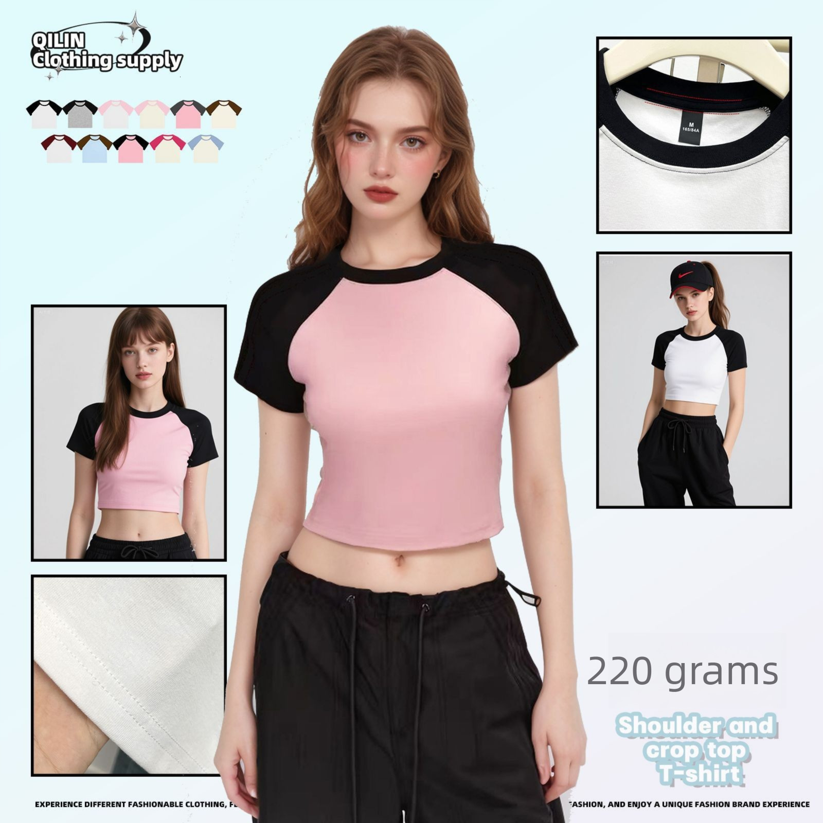 2026 Summer New Cross Border American Off Shoulder Women's Top Short Sleeve T-shirt Women's Designer Sexy Tight Girl Slim Fit Shoulder Short
