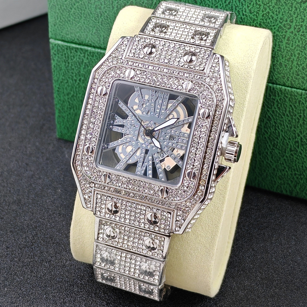 Fashion Square Watch Starry Sky Steel Band Diamond-Studded Watch European and American Men's Quartz Watch Hip-Hop Watch for Men