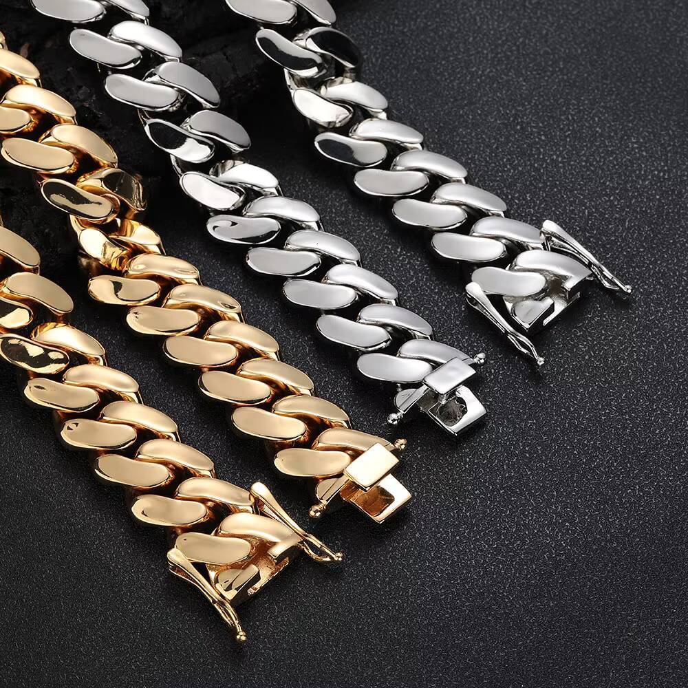 NUOYA 10/12/15/19/22mm Heavy Miami Cuban Link Chain Rose Gold Plated Brass Hip Hop Jewelry Zircon Bracelet Gift