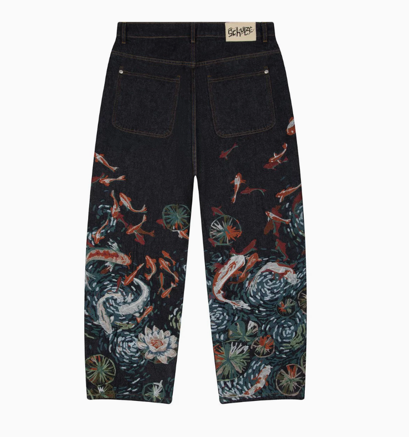 Men's Jeans Fashion Stretch Man Retro Plum Blossom Printed Straight leg Pants for Men and Women, Versatile and Personalized Street Trendy Jeans