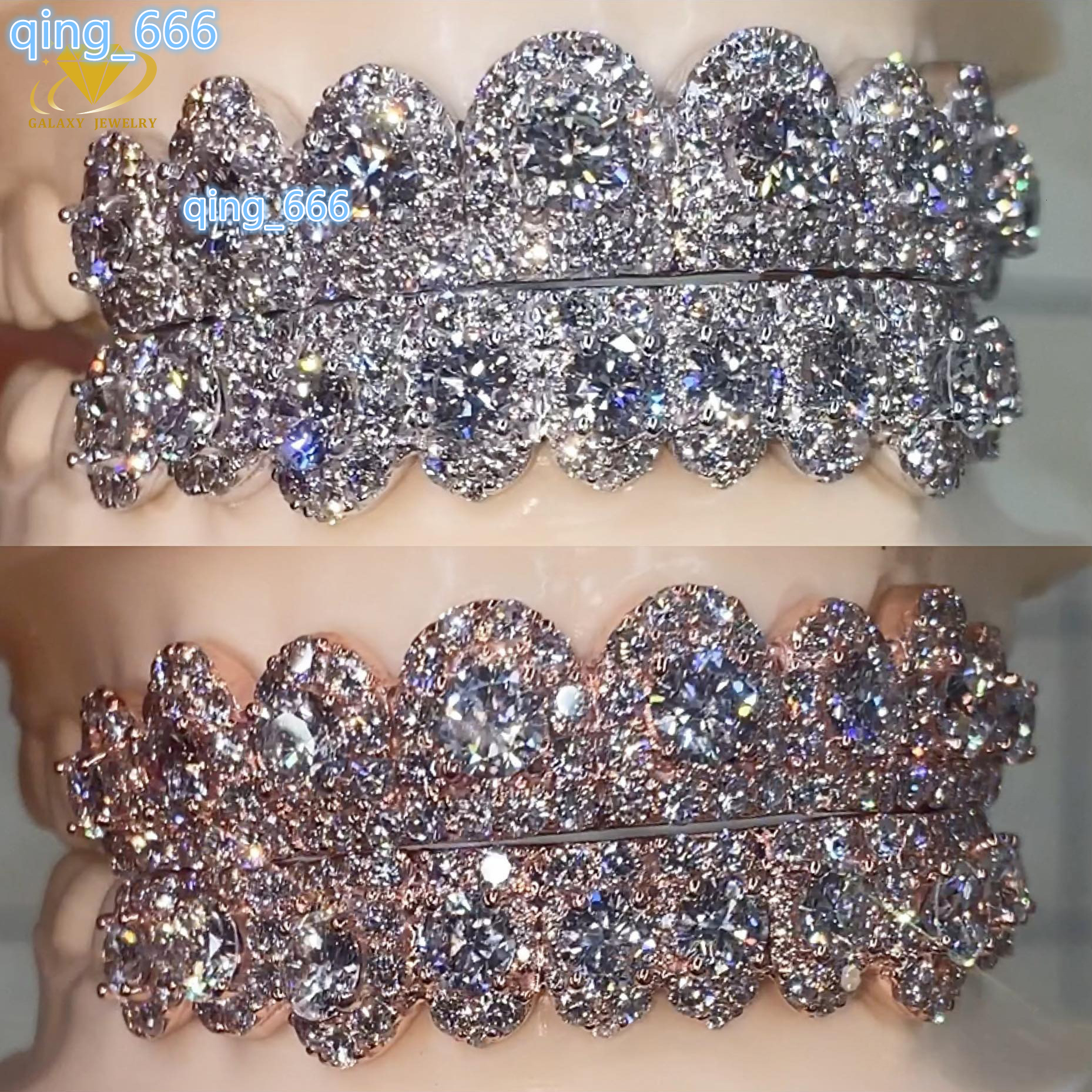 Popular Grillz Custom Flawless Mossanite Grills Teeth Big Stone Vvs Moissanite Grillz 10 Top 10 Bottom Ice Out Diamond Grillz