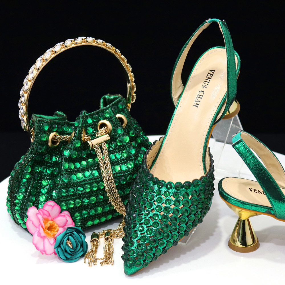 Chan Pointed Womens Heel Elegant Party Wine Color Full Diamond Pump Italian Shoes and Bag Matching Set 241015bj - view 3