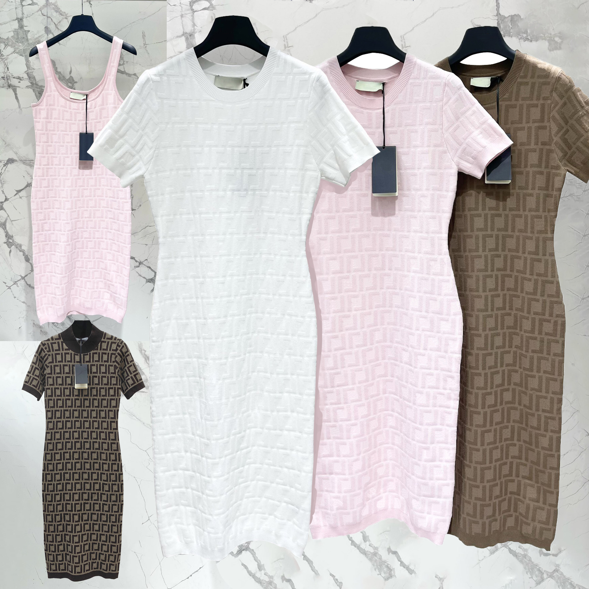 Dresses designer dress womens Short sleeve knitting dresses Classic pattern Embroidery printing Crew Neck Spring and autumn knit dress fashion women clothing