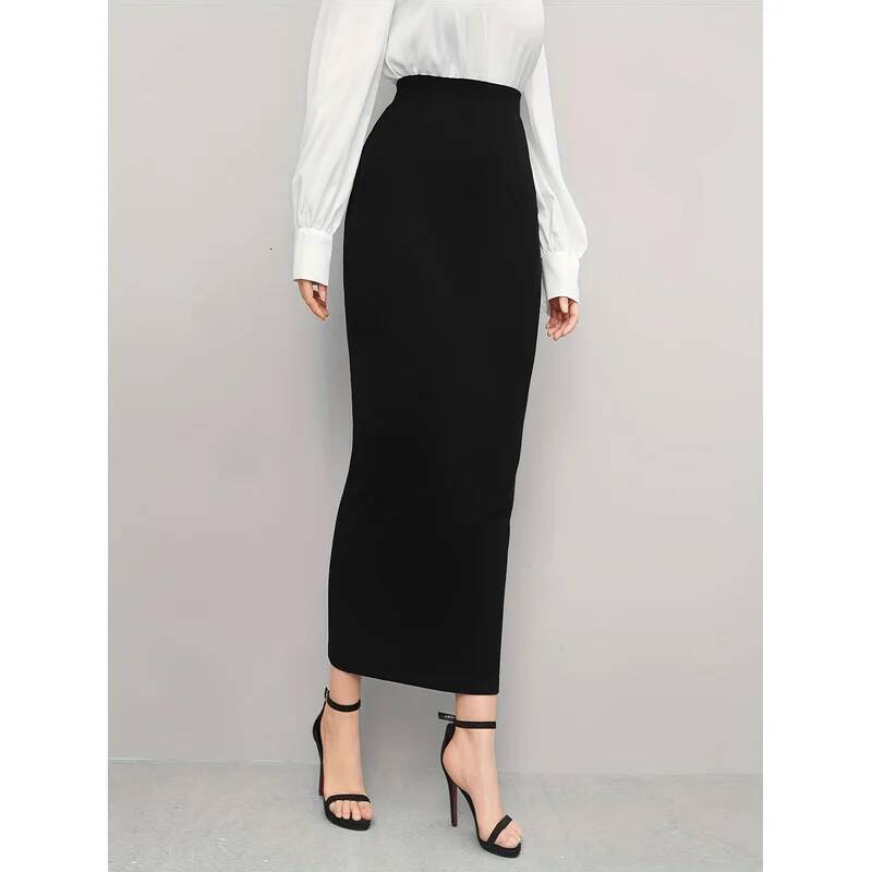 Solid Color Women's Regular Fit Midi 2025 Elastic Waist Casual Office Slimming Elegant Skirt dongdumaoyi