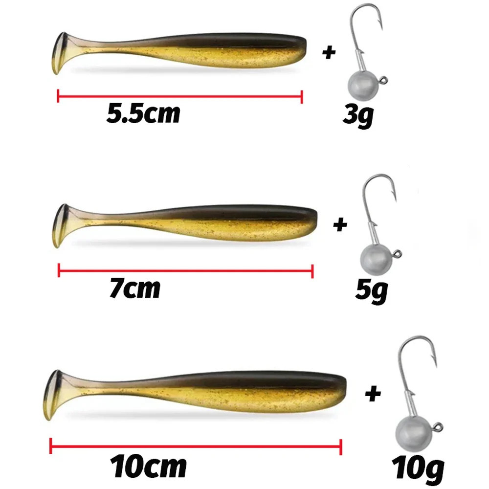 14PCS Gear Kit 10PCS Soft Lure 55cm 7cm 10cm T Tail Worm 4PCS Jigging Head Hook 3g 5g 10g Metal Jig Fishing Pesca Swimbait Bait 260421