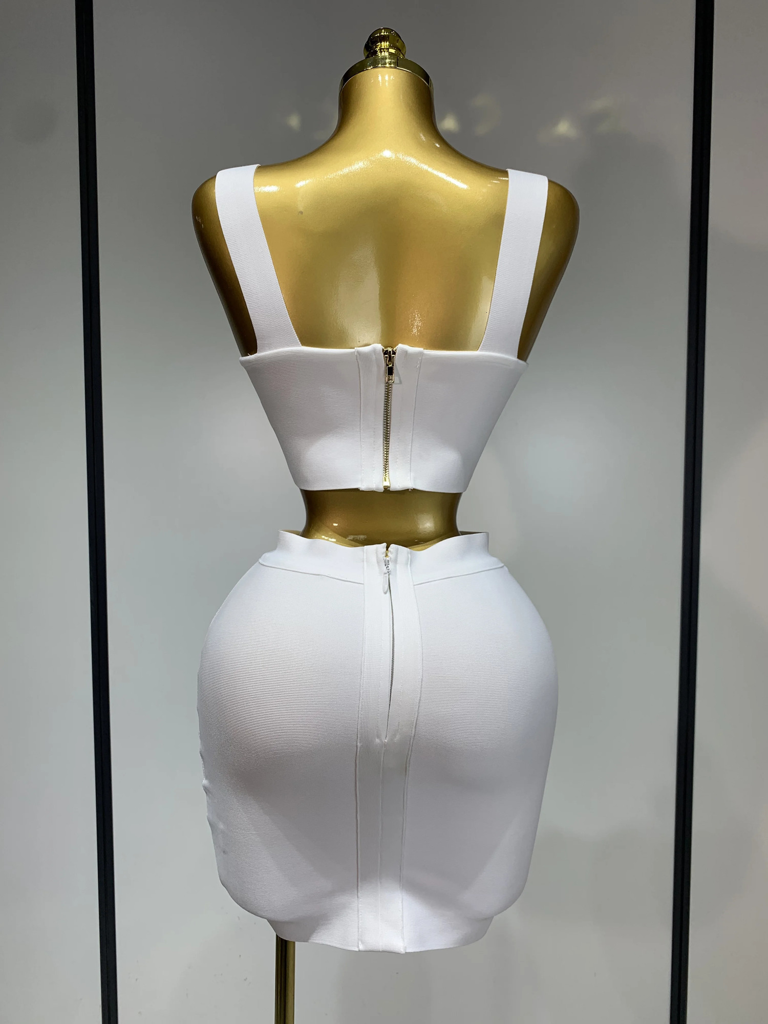Women Sexy Top Short Skirt Bodycon Bandage Two Pieces Sets White Black Evening Party y Birthday Outfit Nightclub Suits 260420