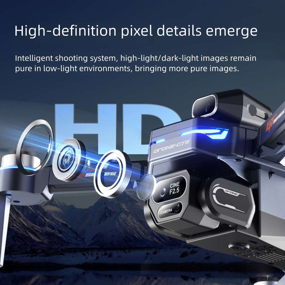 GT8 Brushless Drone 3 Lens Aerial Photography Foldable RC Quadcopter Long Endurance Altitude Hold One Key Return WiFi FPV Distance Alert Battery Displ