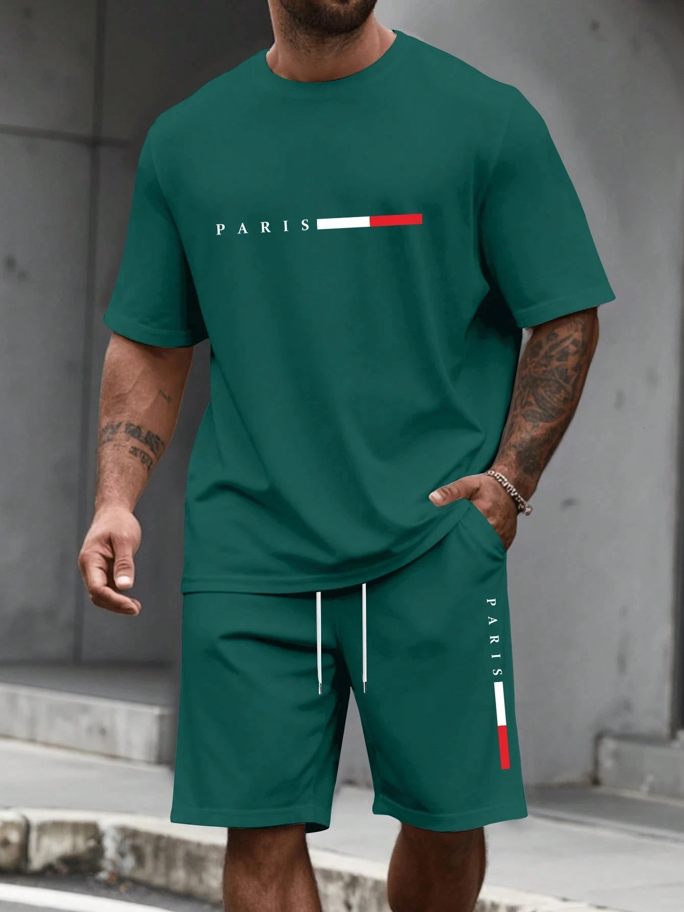 Mens Tracksuit 2 Piece O-neck Short Sleeve Shirt Shorts Set Mens Running Suit Plus Size T shirts Man Clothing Summer T-shirt 260420