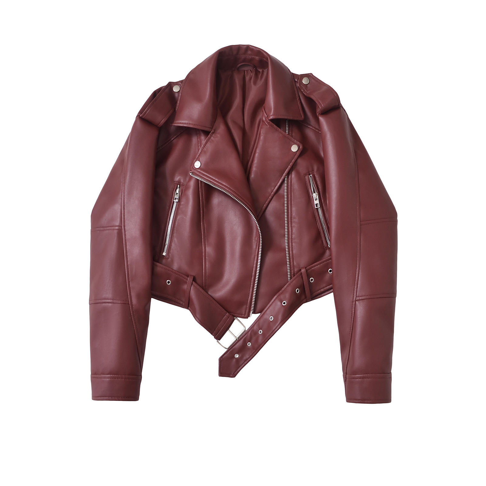 2026New Coal graysty le Women's washed leather jacket with belt, short coat with downgraded zipper and vintage lapel jacket