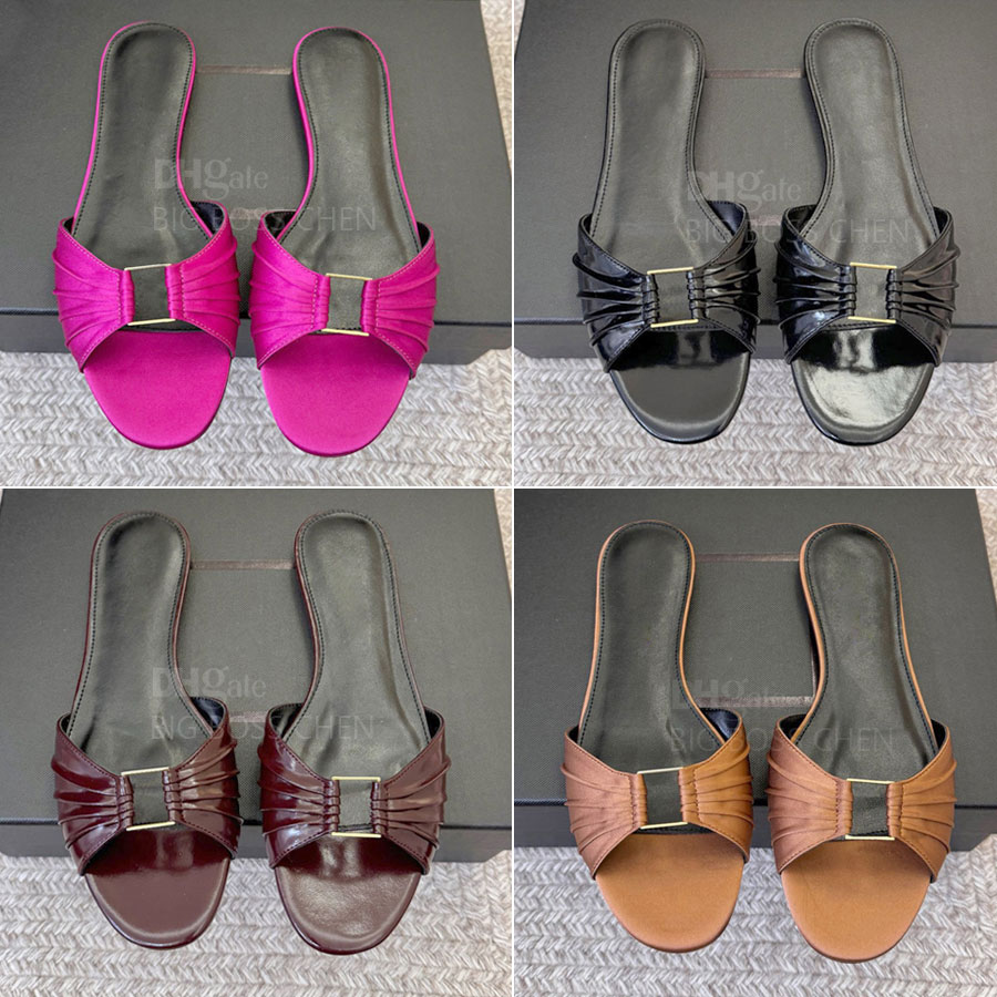 top quality Classic fashion real Leather Metal Letter buttons slides slipper Flat sandal Beach shoes ladie Luxury designer slides for women vacation Holiday shoes