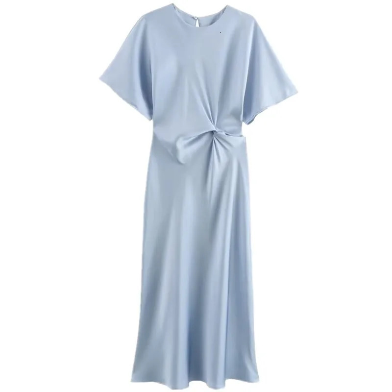 Fall 2024 Womens Silk Satin round Ne ort Sve Dr Ele Faionable Single Piece Precision Cut 260421banjia - view 6
