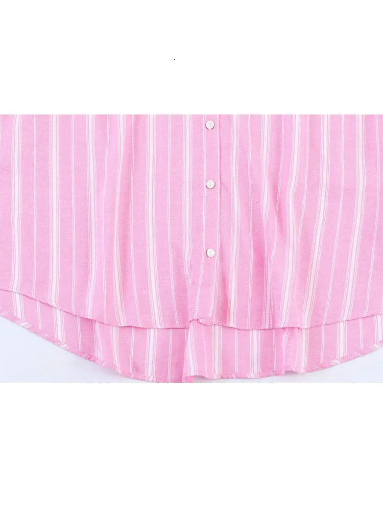 HH Women Fashion Skirt Suit Pink Stripes Long Sleeves Lapel Single Breasted Casual Shirt TopZipper Splicing Pleated Long Skirt 260420