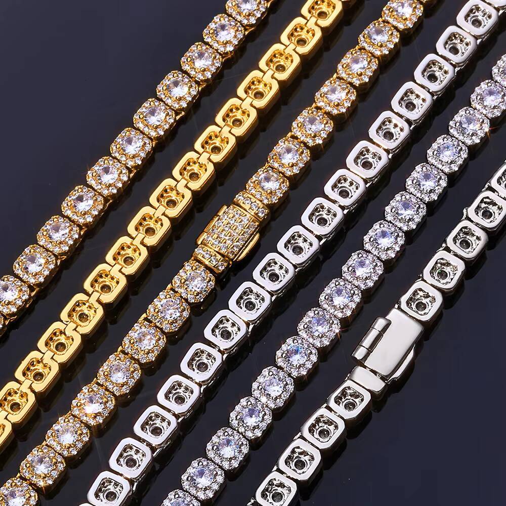NUOYA Iced Out Round Zircon Tennis Bracelet for Women 5mm Clustered Design Silver Gold Plated Diamond Cut Hip Hop Fine Jewelry