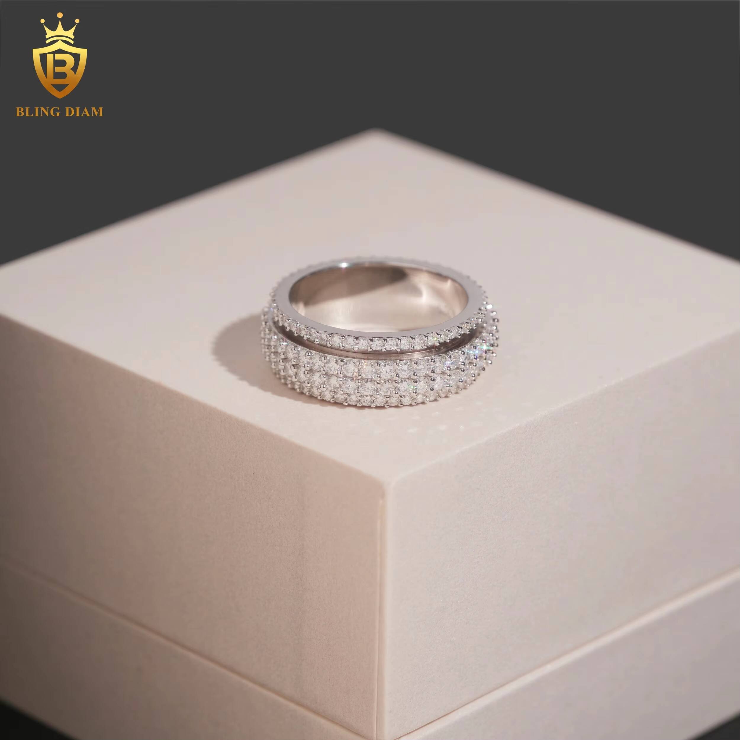 VVS Moissanite Diamond Hip Hop Sterling Silver 925 Buss Down Hip Hop Iced Out Fine Jewelry Moissanite Rings Iced Out Ring