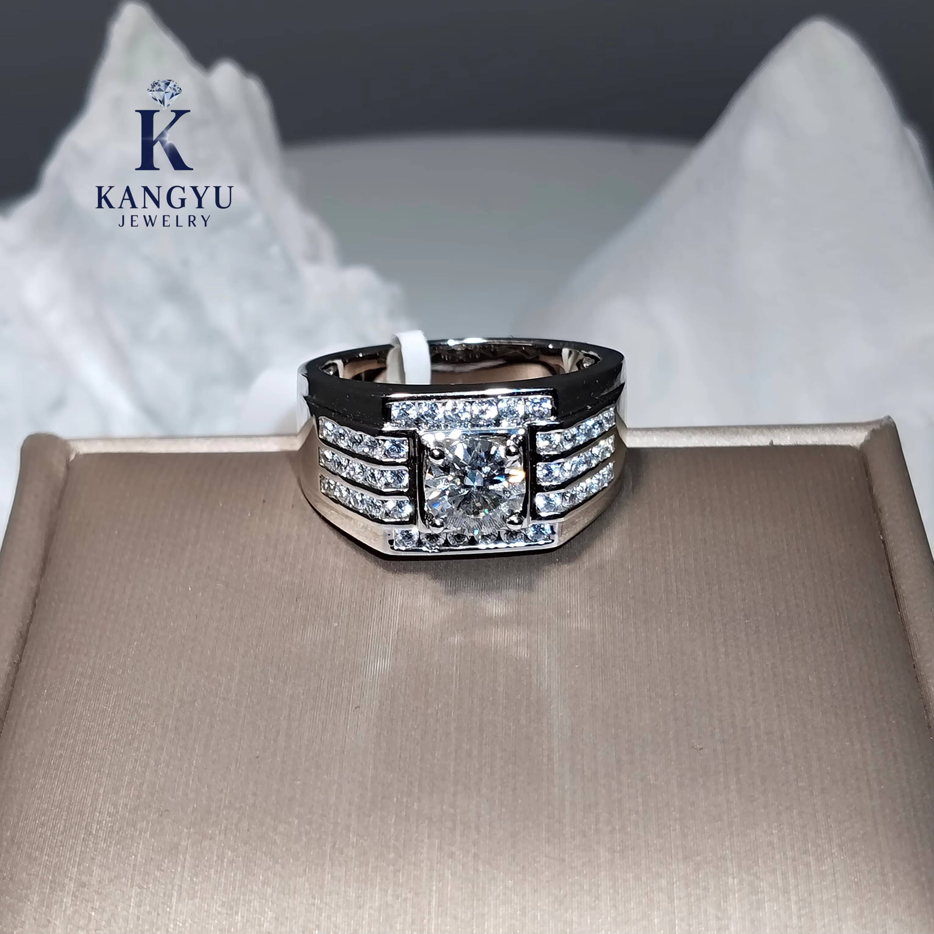 Mens 925 Sterling Silver Moissanite Ring Hip Hop Style Iced Out Bling Passes Diamond Tester