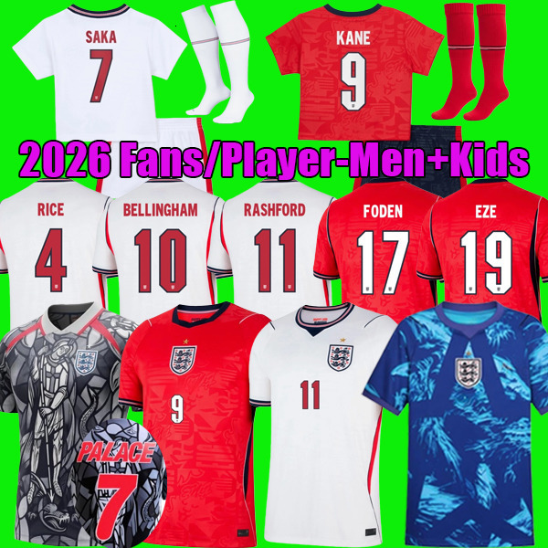 Fans player version 2026 ENGLAND World Cup 26 27 Kit BELLINGHAM KANE Soccer Jerseys top SAKA PALMER Football Shirts FODEN Men kids set uniform S-4XL P