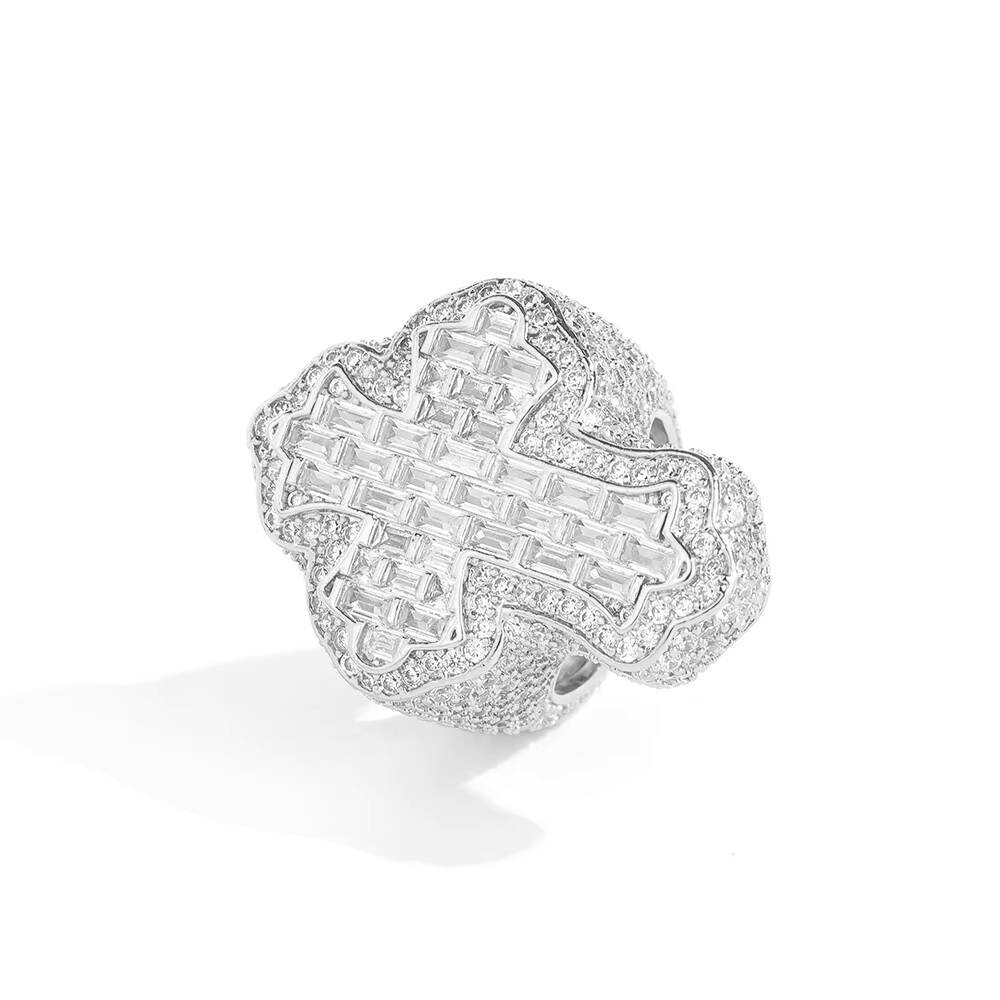 Hip Hop Jewelry Luxury Baguette Diamond Cross Rings Iced Out Moissanite 925 Sterling Silver Ring for Men and Women