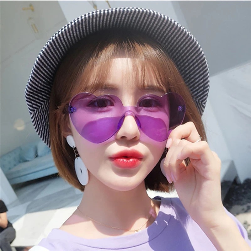 European and American Trendy Heart-Shaped One-Piece Sunglasses, Love-Shaped Glasses, Jelly Color, Rimless Heart-Shaped One-Piece Sunglasses