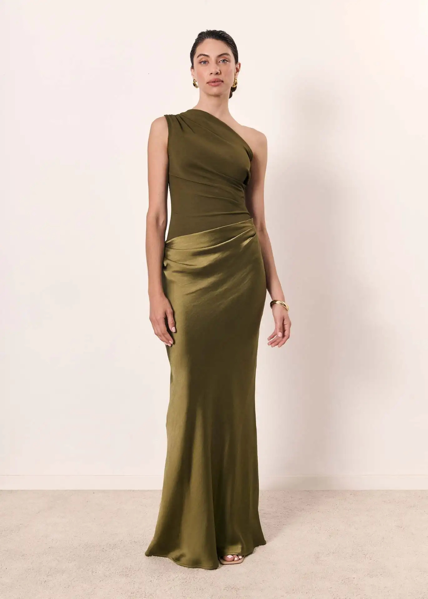 2025 One-shoulder Satin Sexy Sleeveless Maxi Dress Women Fashion Patchwork Slim Dress Female Elegant Evening Party Robes 260422BJ - view 7