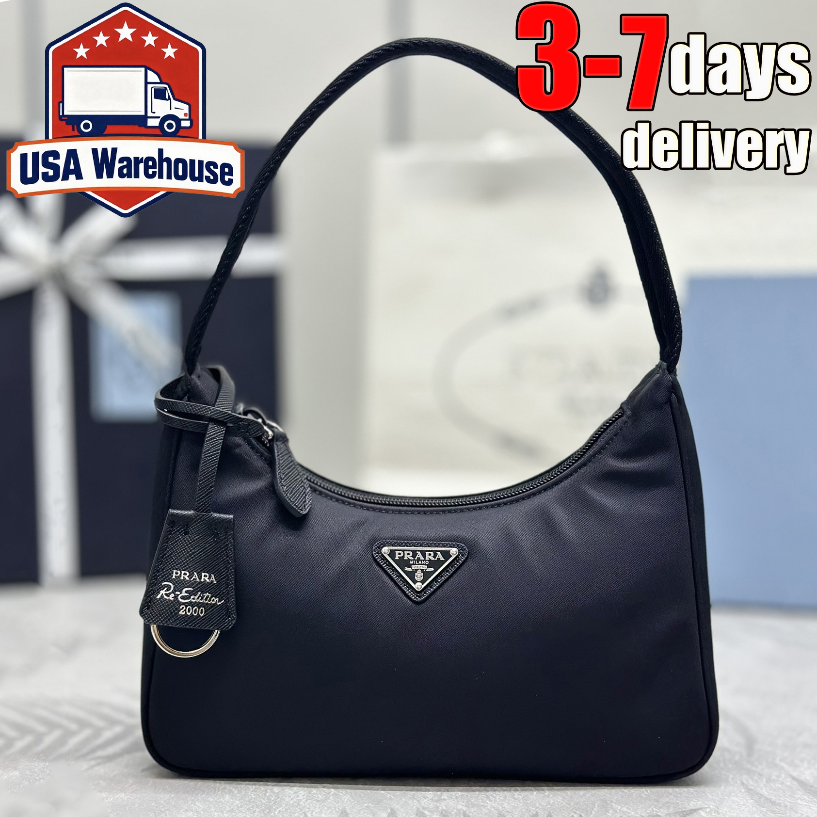 Designer Bag Shoulder Bag Re-Edition 2000 Hobo Bag Luxury Silver Buckle Nylon Handbag Mini Crossbody Bag Classic Black Underarm bag Wallet Half Moon bag Fast Delivery