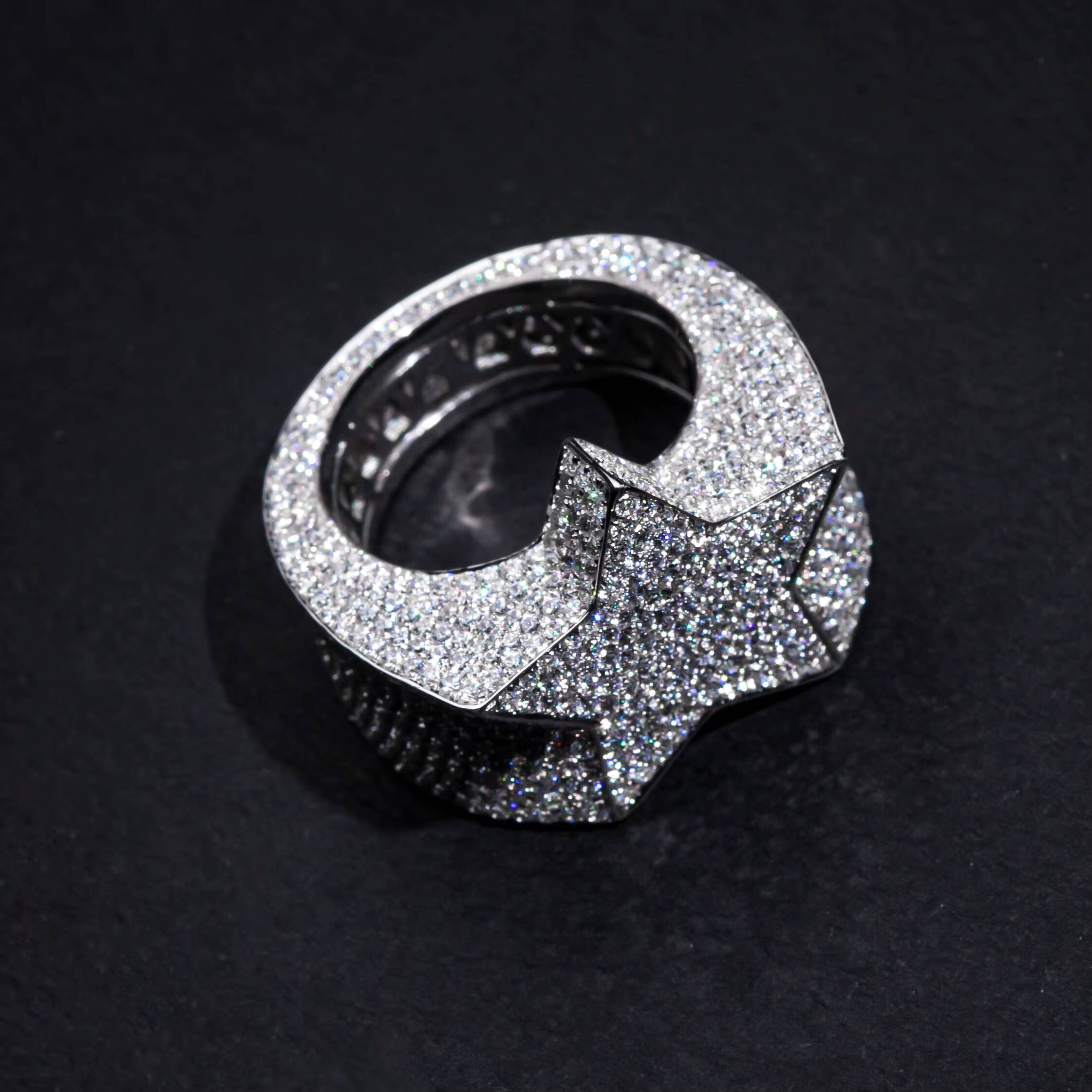 Hip Hop Rock Style Iced Out 5 Point Star Ring S925 Plated 18K White Gold With DEF VVS Moissanite Mens Ring Pop Star Fashion