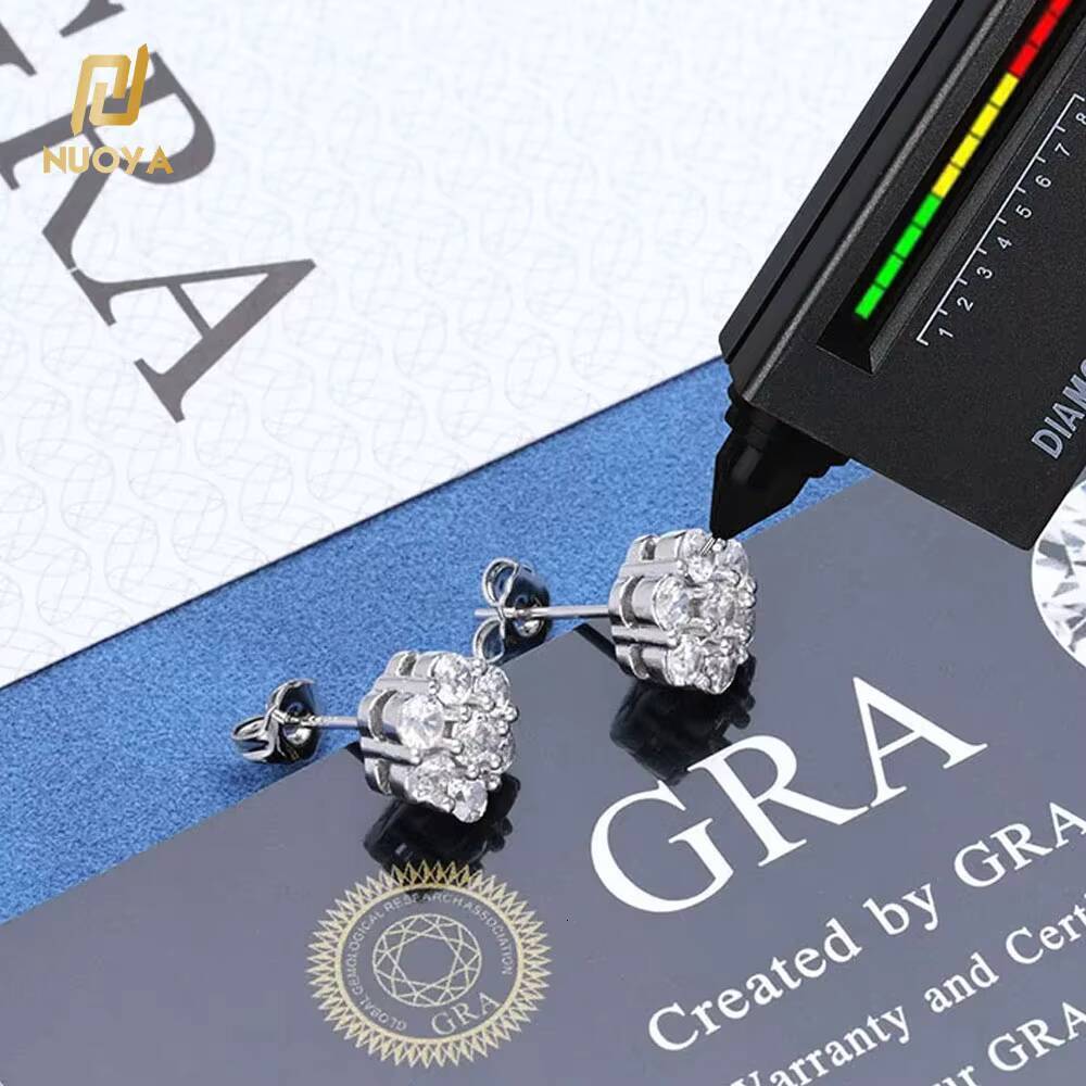 NUOYA Fine Jewelry Iced Out Diamond VVS Moissanite Earrings Men 925 Sterling Silver Stud Earrings Women Jewelry