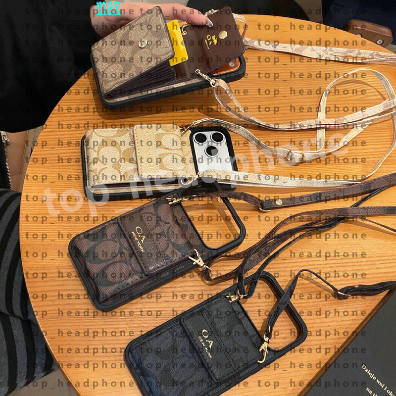 Luxury Phone Case Designer Leather Phone Case For Mobile iPhone 17 Pro Max 16 15 14 ProMax For Samsung S26 Ultra S25 S24 Case Wallet Card Pocket Crossbody Strap