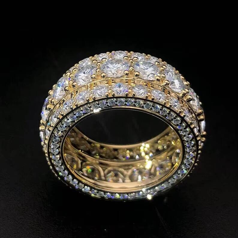 Pass Diamond Test 925 Sterling Silver with Moissanite Diamond Mens Ring Hip Hop Jewelry Rapper Moissanite Band Ring