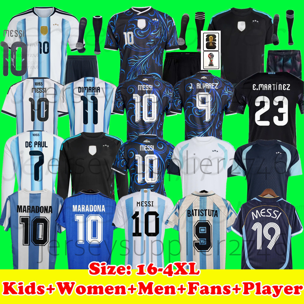 3XL 4XL 2026 World Cup Jersey ArgentinaS MESSIS Soccer Jerseys JALVAREZ EFERNANDEZ DI MARIA EMARTINEZ Football Shirt 1998 BATISTUTA 1986 1994 MARADONA
