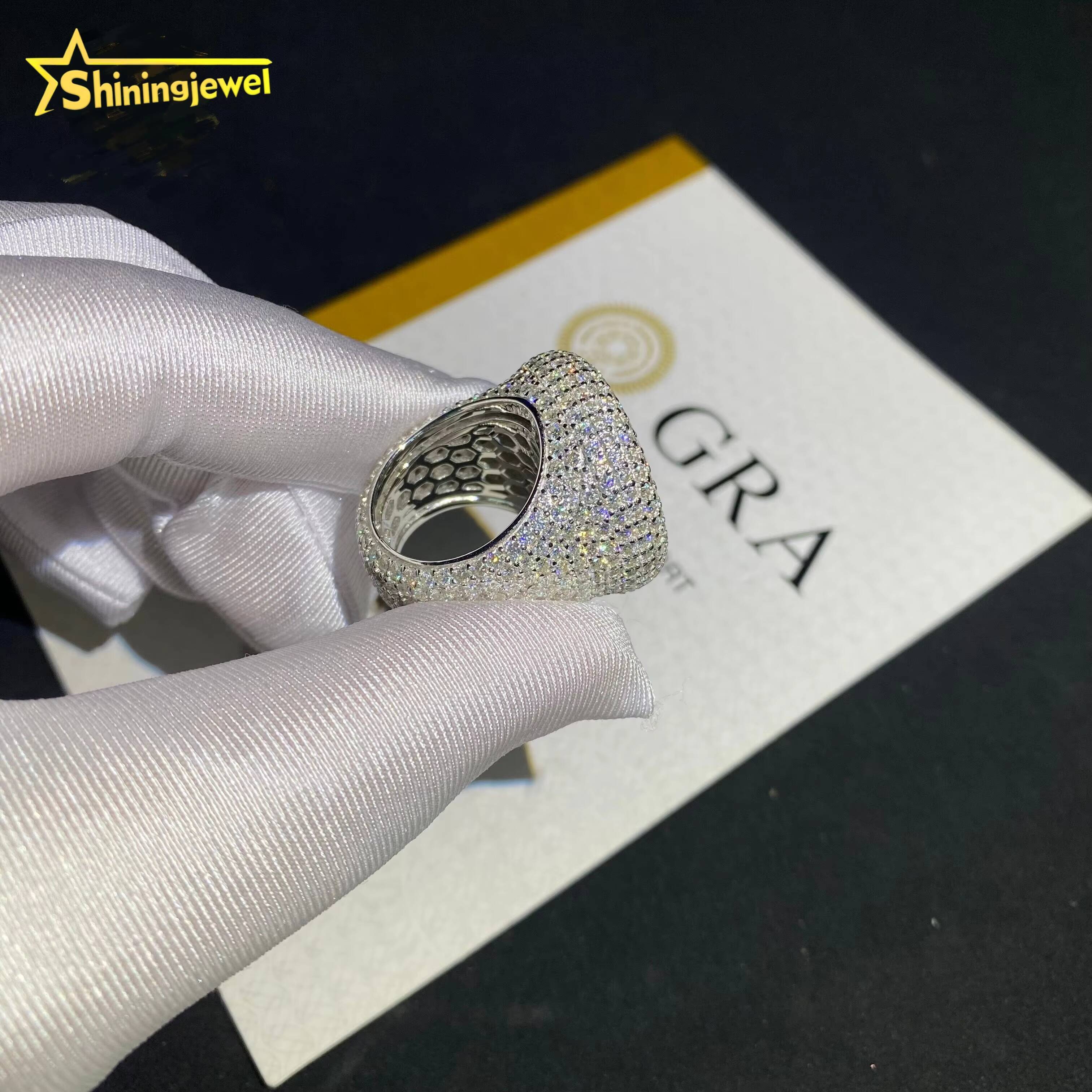 Hot Sale Moissanite Round Men Ring Custom Iced Out Diamond 925 Sterling Silver VVS Moissanite Jewelry Hip Hop Rings Pass Tester