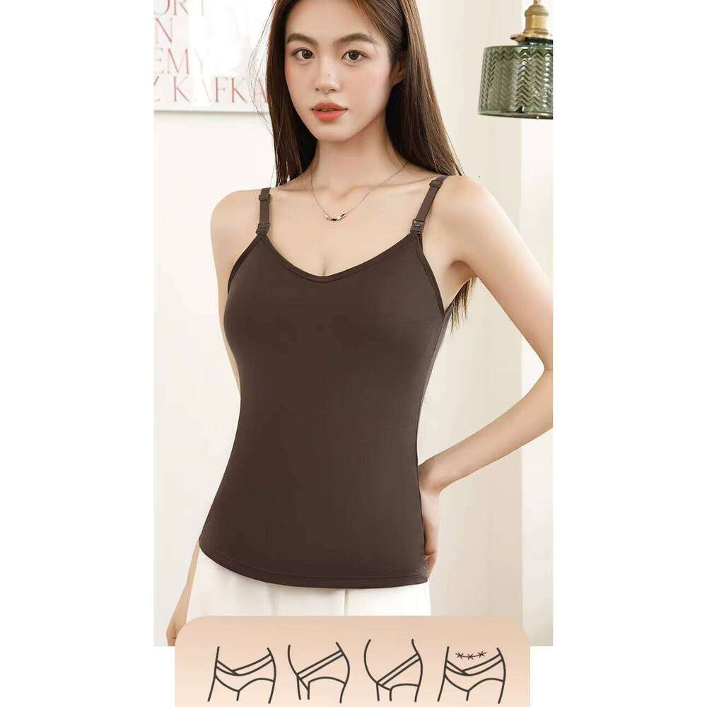 1729 Plus-Size Nursing Camisole Straps Postpartum Feeding Viscose Solid Pattern Base Layer For Chubby Girls Women's Tank Top