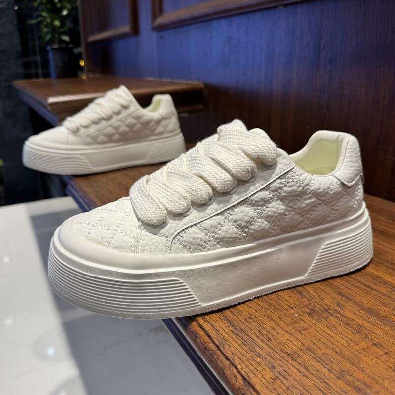 Winter New Style Lace-Up Fleece-Lined Fashionable Versatile Thick-Soled Sneakers Men's Casual Comfortable Trendy White Shoes