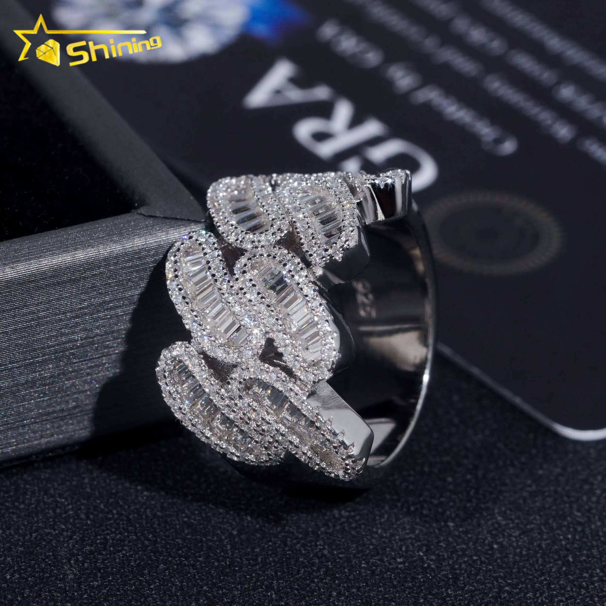 High Quality Iced Cuban Rings Baguette Diamond 925 Sterling Silver Hip Hop Moissanite Mens Ring