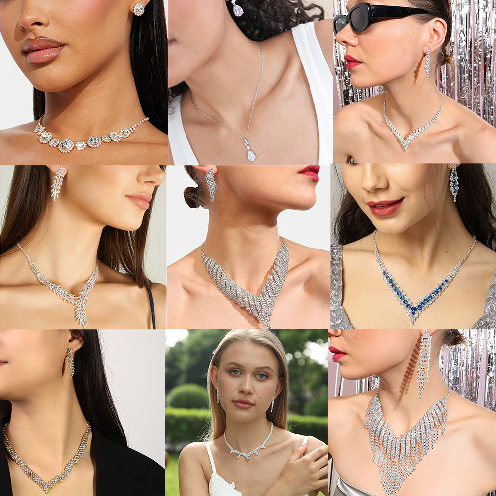 Elegant African Bridal Jewelry Set Cubic Zirconia Party Accessories Leaf Shape Hollow Rhinestone Earrings Necklace Set for Women 250908