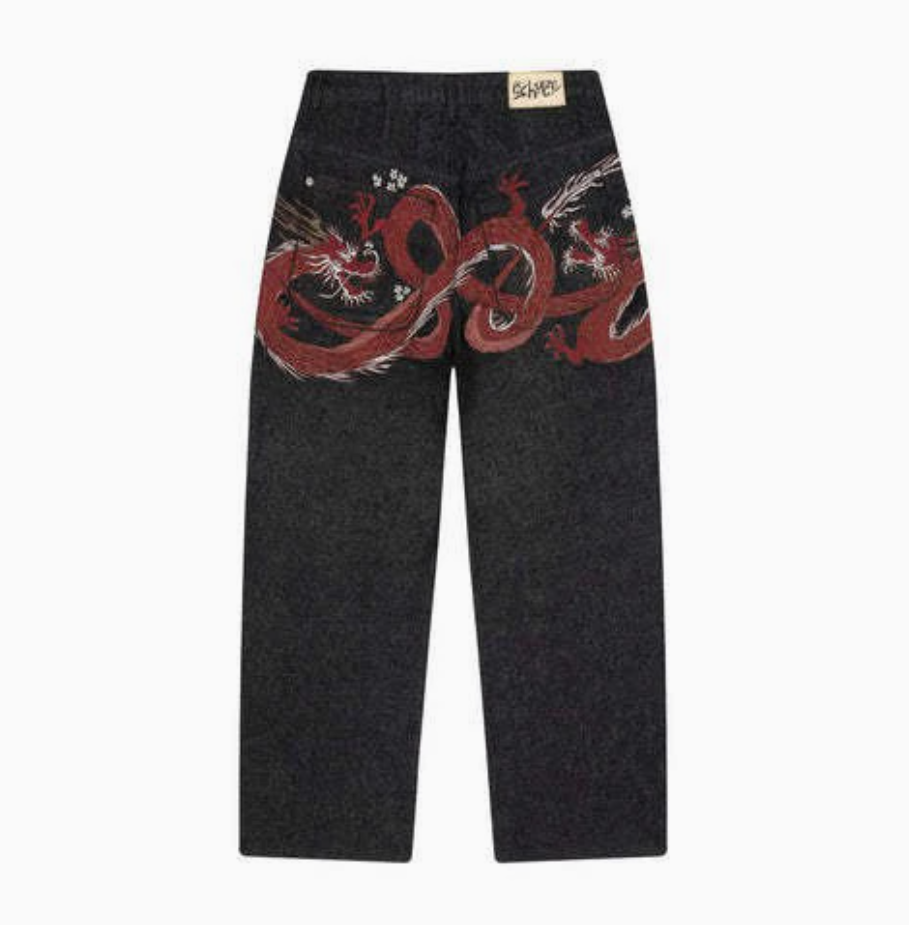 Men's Jeans Fashion Stretch Man Retro Plum Blossom Printed Straight leg Pants for Men and Women, Versatile and Personalized Street Trendy Jeans