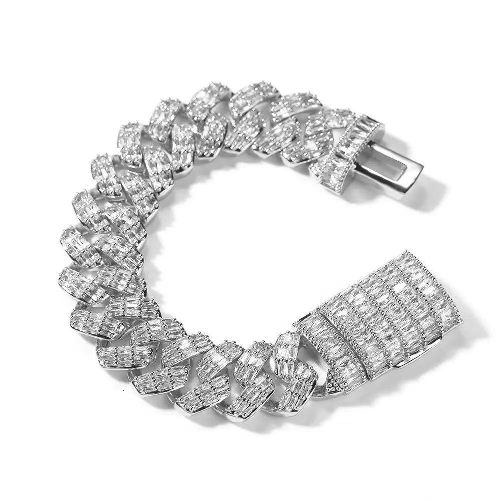 Hip Hop Jewelry Moissanite Bracelet 925 Sterling Silver Baguette VVS Moissanite Diamond Cuban Link Bracelet