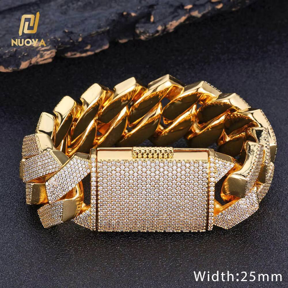 Moissanite 25mm Chunky Cuban Chain Bracelet Hip Hop Jewelry Rose Gold Plated Iced Out Full Diamond Prong Link Bracelet Gift for Men Women