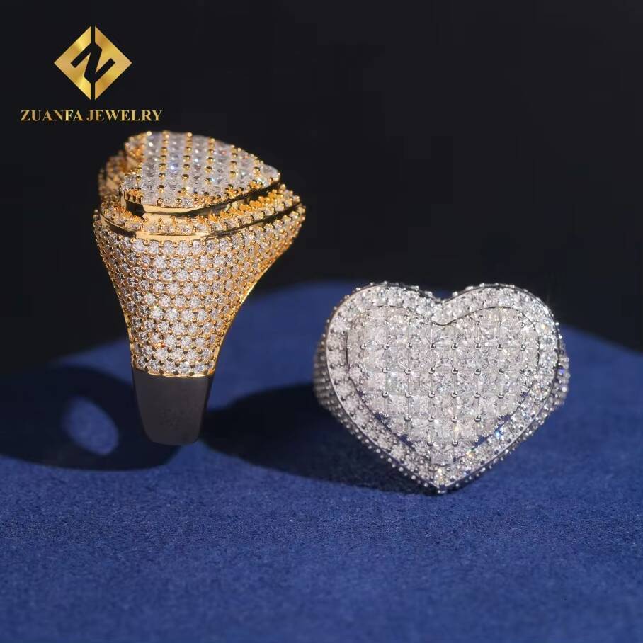 Hip Hop Fine Jewelry Iced Out Moissanite 925 Sterling Silver Full Moissanite Hearts With Shape Diamond Rings for Men