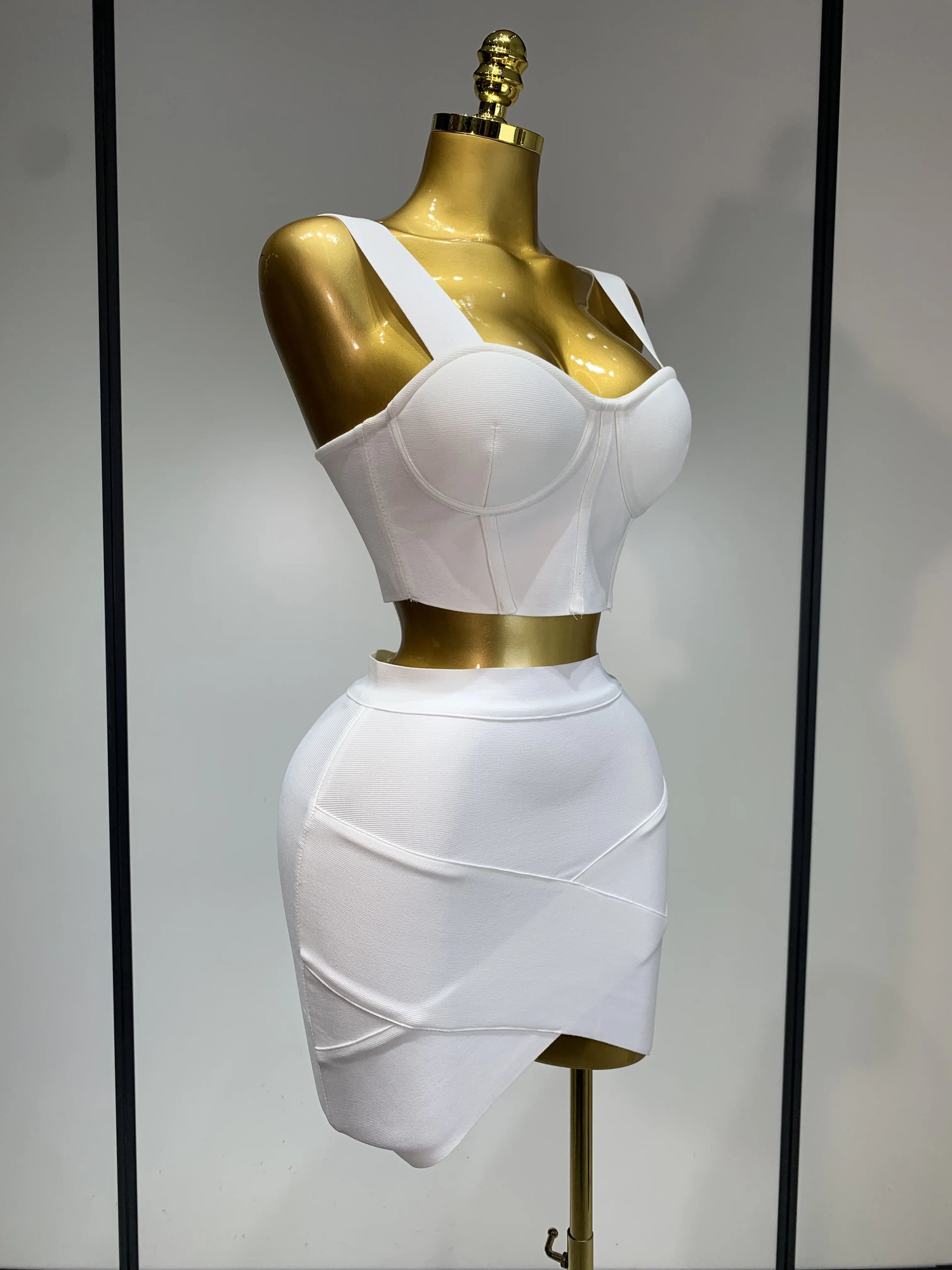 Women Sexy Top Short Skirt Bodycon Bandage Two Pieces Sets White Black Evening Party y Birthday Outfit Nightclub Suits 260420