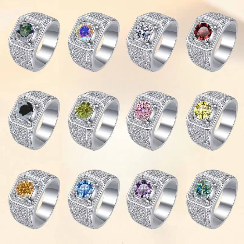 Classic Design D Color VVS Clarity Round Brilliant Cut 2ct Moissanite S925 Silver Ring for Men Ring
