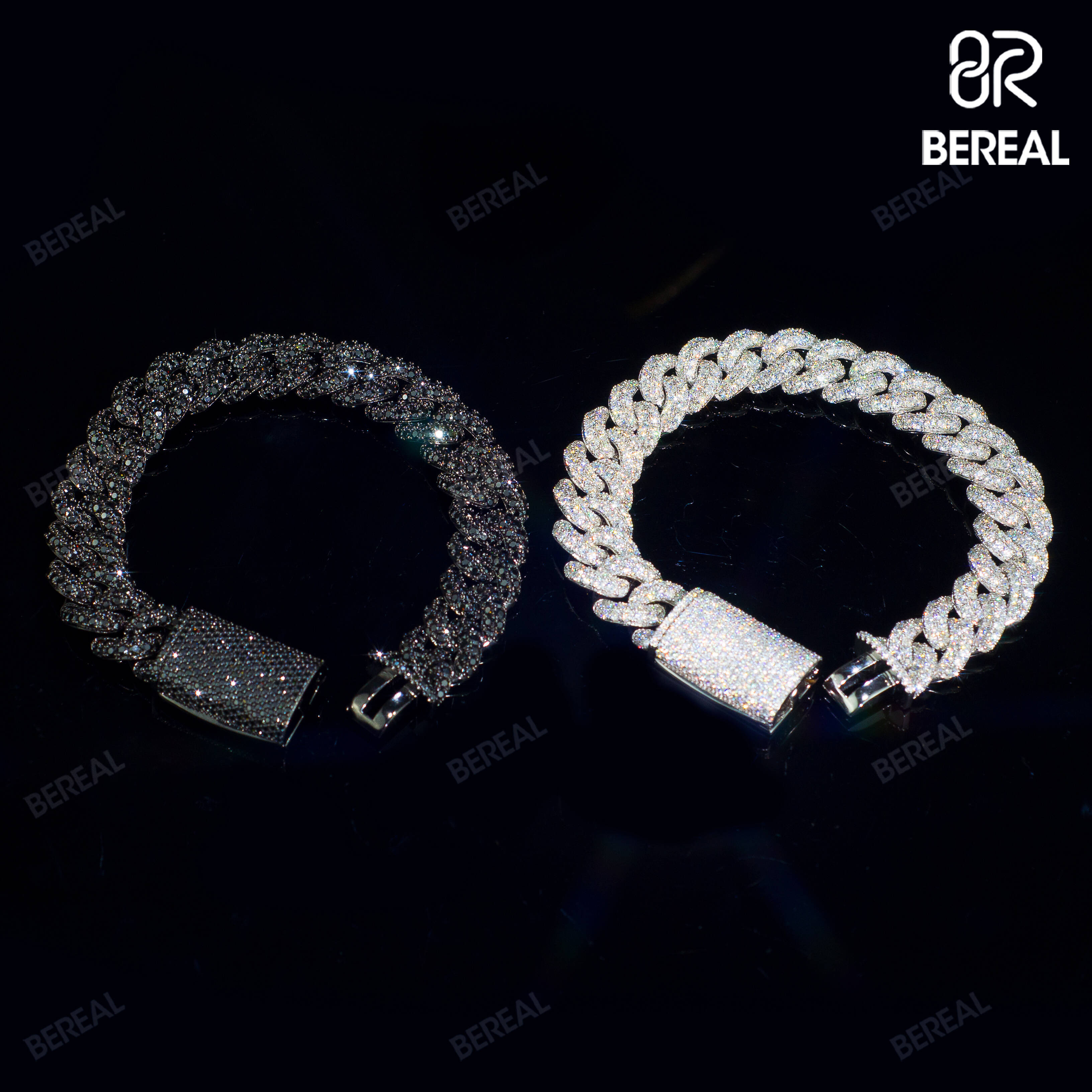 Wholesale 14MM Black Vvs Moissanite Cuban Chain Necklace Pass Diamond Tester Round Brilliant Cut Diamond 925 Silver Bracelet