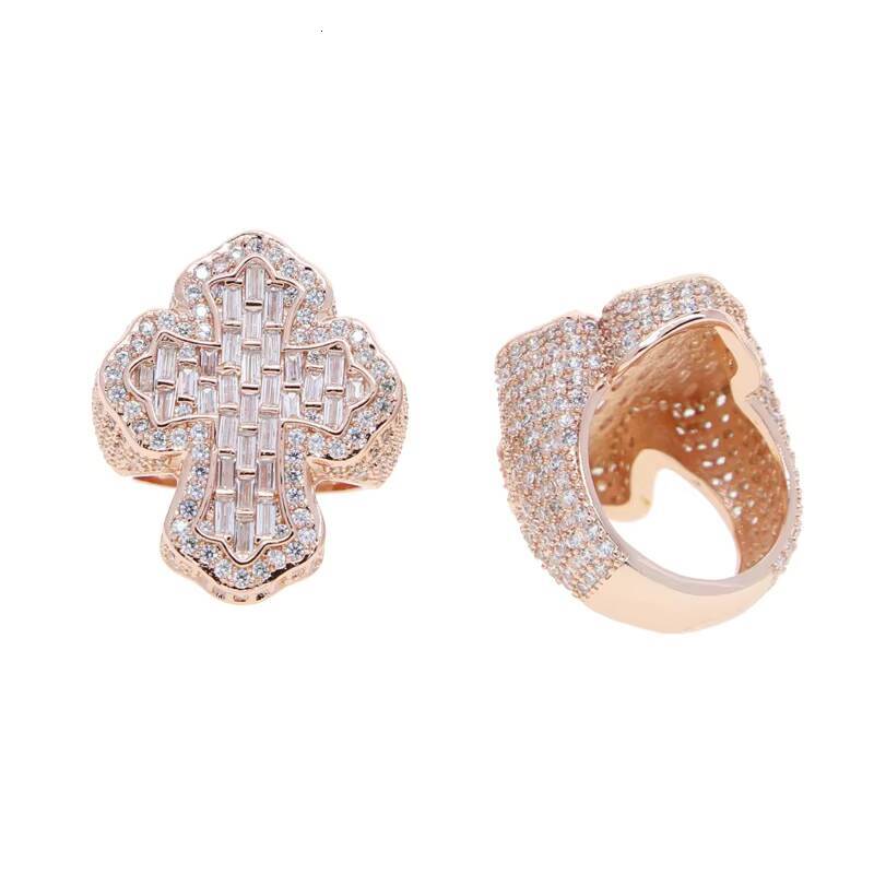 925 Sterling Silver Gold/Silver Plated Fine Fashion Mens Iced Out Hip Hop Style Cross Shape VVS Moissanite Ring