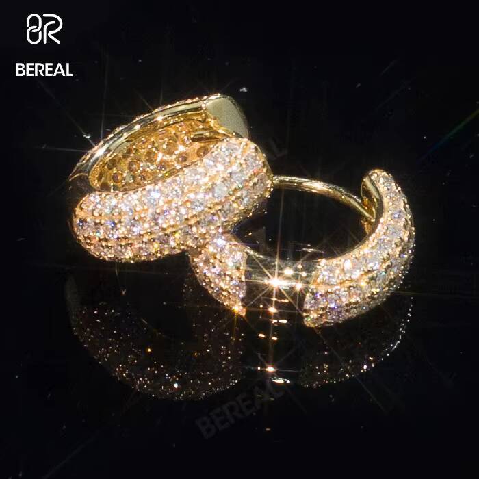 Wholesale Gold Plated Vvs Moissanite Hoop Earring Pass Diamond Tester Round Brilliant Cut Diamond 925 Silver Stud Earrings Women