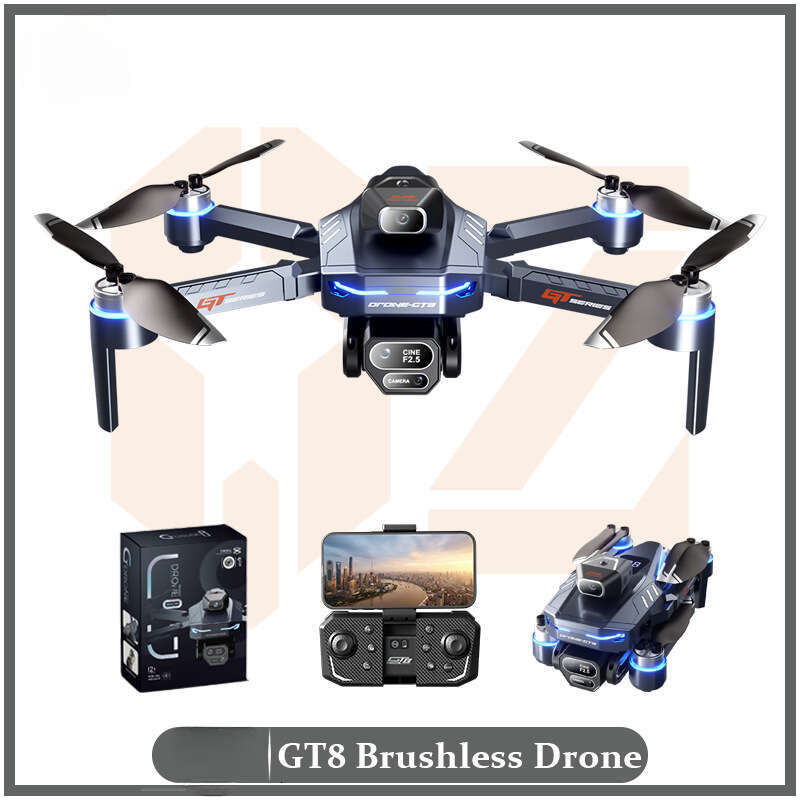 GT8 Brushless Drone 3 Lens Aerial Photography Foldable RC Quadcopter Long Endurance Altitude Hold One Key Return WiFi FPV Distance Alert Battery Displ