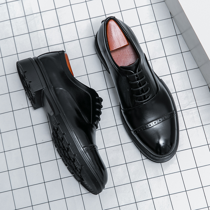 Classic fashion trend high-end three piece leather shoes men's thick soled height increasing business formal casual leather shoes plus size